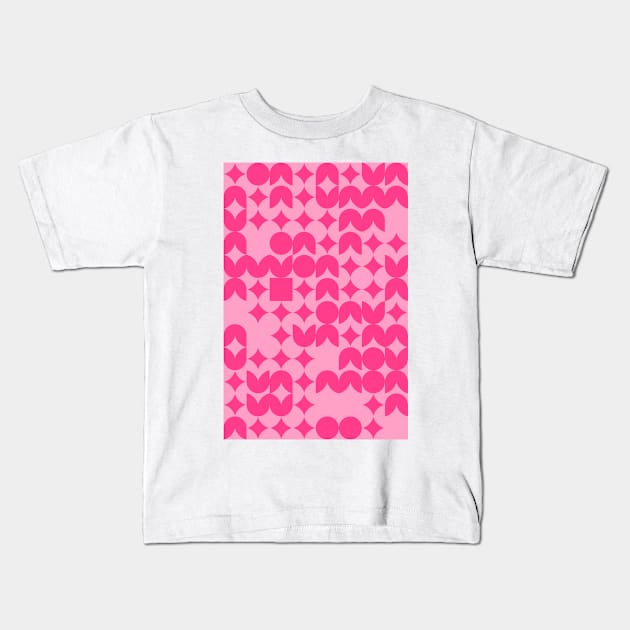 Girly Pinkish Geometric Pattern - Flowers & Stars #7 Kids T-Shirt by Trendy-Now